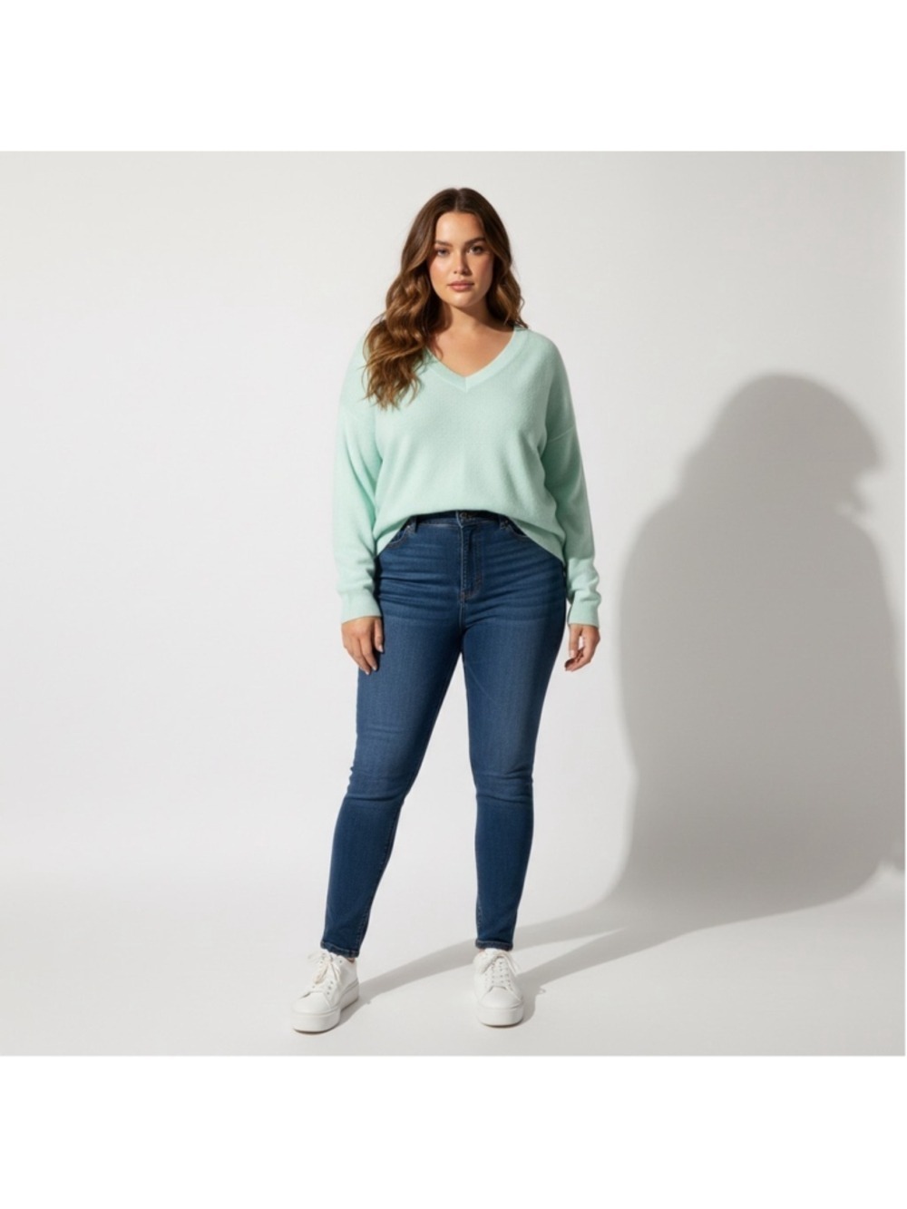 The Sweatshirt Project Mint Green Lightweight V-Neck Sweatshirt | Size 1X